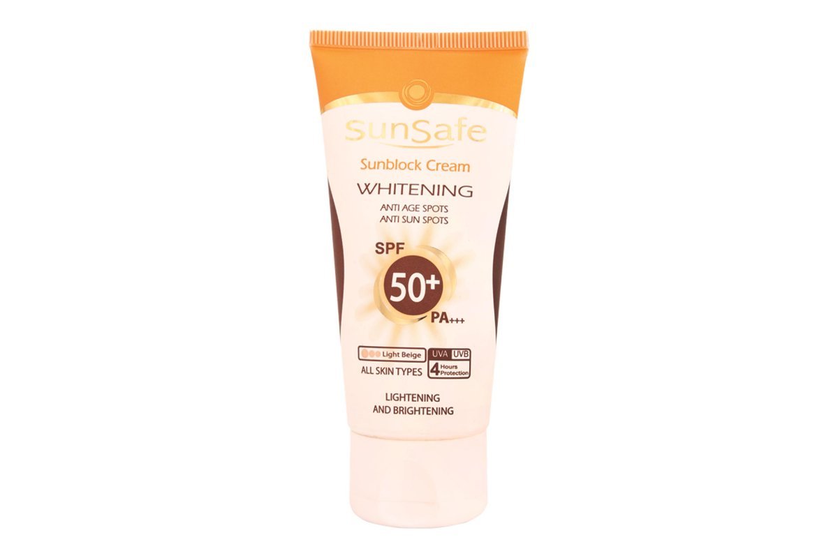 مشخصات، قیمت و خرید کرم ضد آفتاب بژ روشن مناسب انواع پوست‌ها SPF50 سان سیف 50 گرم | ۱۹کالا