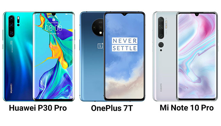 مقایسه شیائومی Mi Note 10 Pro و هواوی P30 Pro و وان پلاس 7T؛ سه گوشی قدرتمند 2019!