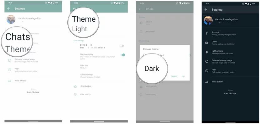 فعال سازی تم تاریک و حالت شب واتس آپ