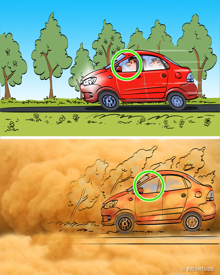 1- رانندگی در مه: اگر در مه مشغول رانندگی هستید، شیشه‌های جانبی اتومبیل شما باید پایین نگه داشته شود تا بتوانید آنچه را که در بیرون اتفاق می‌افتد بهتر ببینید. علاوه بر این، بهتر است به جای نور بالا در این شرایط با نور کمتر حرکت کنید. زیرا هنگام استفاده از نوربالا، نور در مه نوعی حالت بازتاب گرفته که می‌تواند شما را گیج کند.