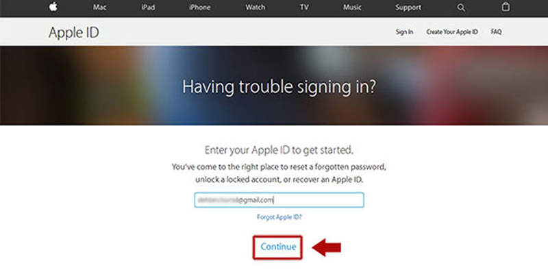 فراموش کردن ایمیل اپل ایدی