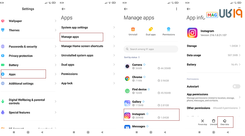پاک کردن کش اینستاگرام در شیائومی