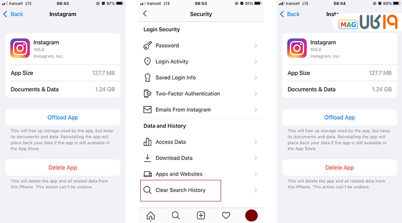 پاک کردن کش اینستا در ایفون