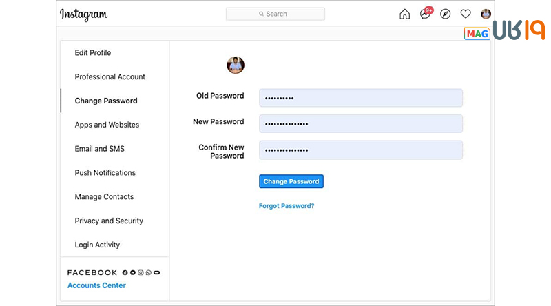 تغییر پسورد اینستاگرام