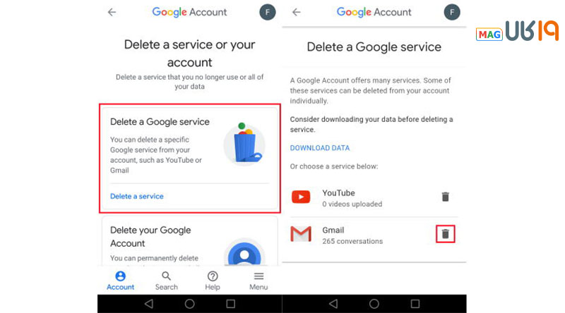 حذف اکانت جیمیل