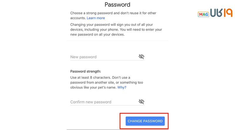 تغییر رمز جیمیل در اندروید