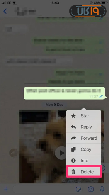 پاک کردن پیام در واتساپ 