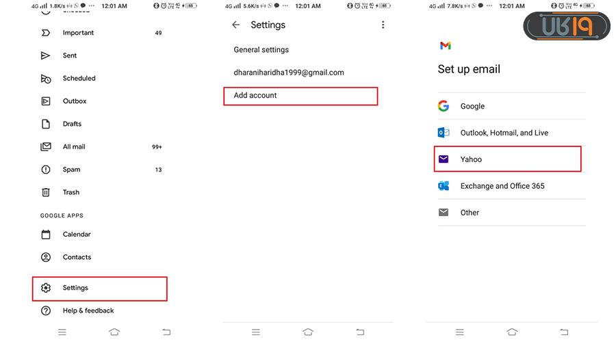 فعال سازی ایمیل یاهو در گوشی اندروید
