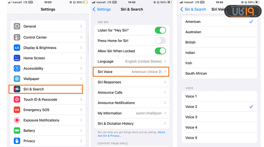 تغییر صدای Siri در تنظیمات گوشی آیفون 