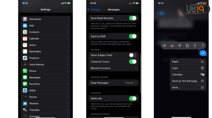 تنظیمات پیام ایفون 