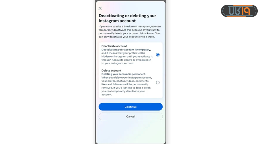 دی اکتیو کردن موقت اکانت اینستاگرام 