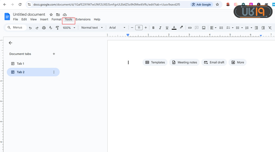 منوی Tools در گوگل داکس