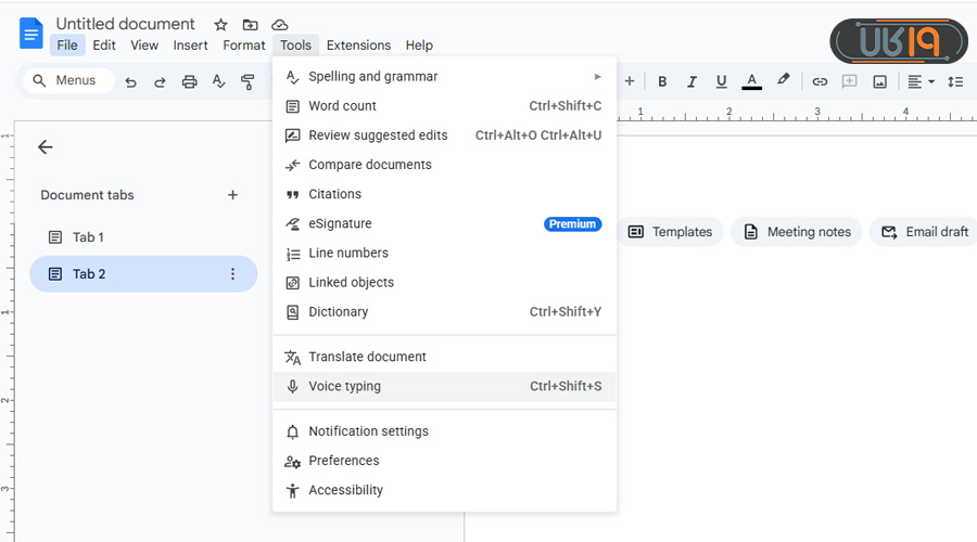 فعالکردن Voice typing در گوگل داکس