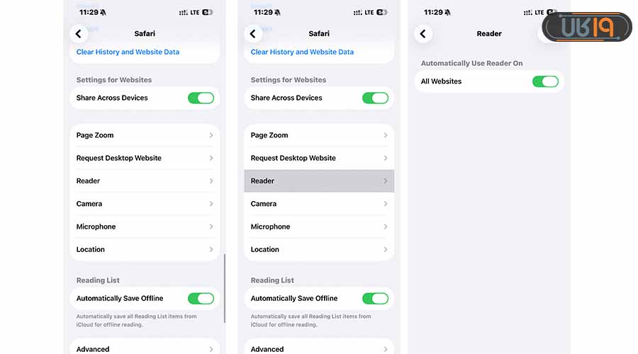 حالت مطالعه نماشگر آیفون