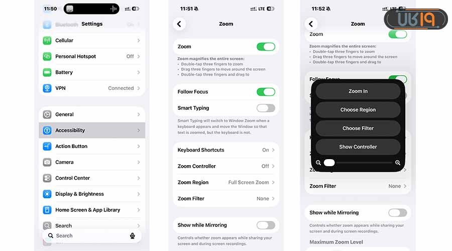 زوم کردن صفحه نمایش ایفون