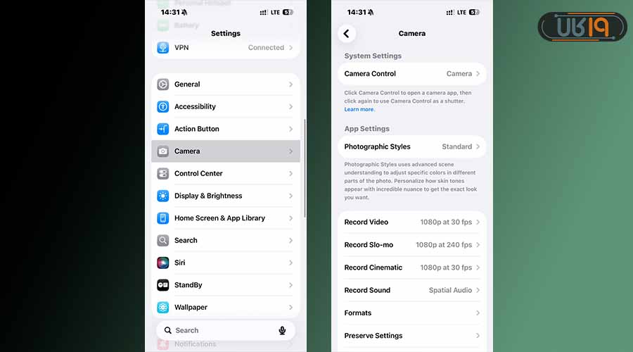 تنظیم دوربین ایفون