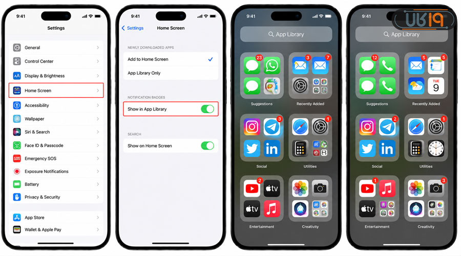 فعال کردن نشان اعلان برنامهها در App Library آیفون